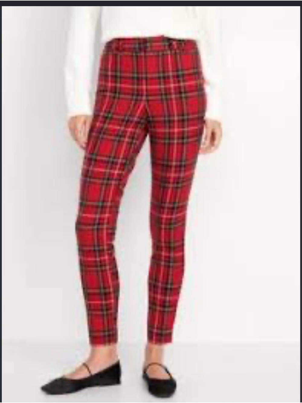 Old Navy Red Plaid Pixie High Rise Super Skinny